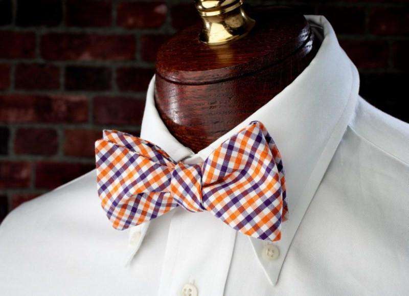 High Cotton Orange and Purple Tattersall Bow Tie – Country Club Prep