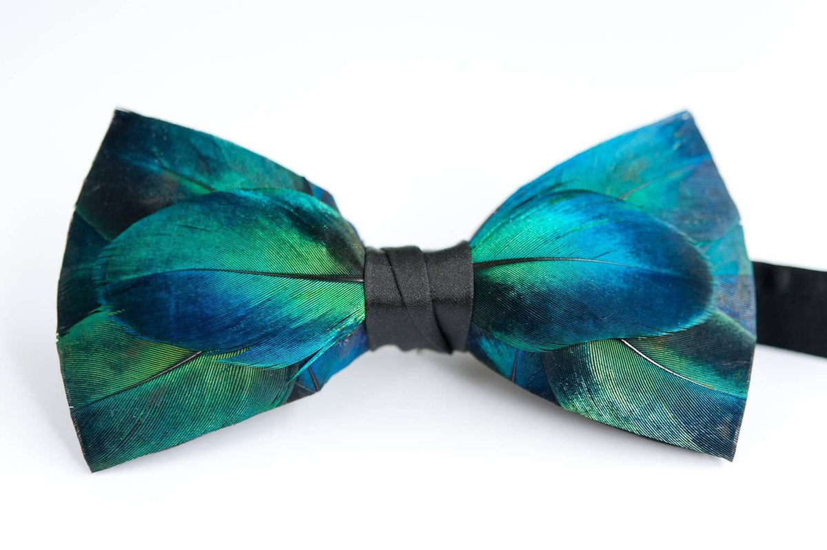 Original Feather Bow Tie in Peacock by Brackish Bow Ties - Country Club Prep