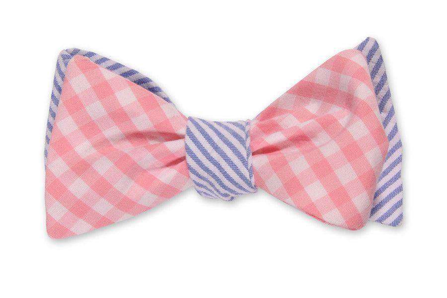 Pale Pink and Classic Blue Seersucker Stripe Reversible Bow Tie by High Cotton - Country Club Prep