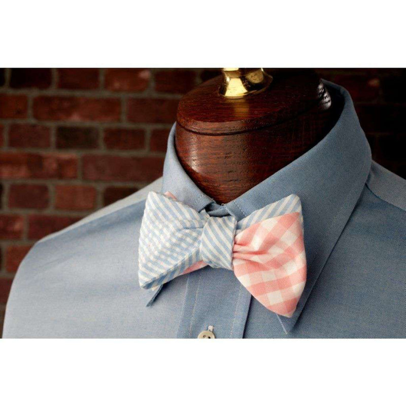 Pale Pink and Classic Blue Seersucker Stripe Reversible Bow Tie by High Cotton - Country Club Prep