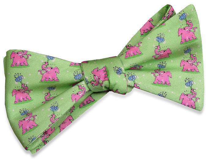 Pink Elephant Bow Tie in Green by Bird Dog Bay - Country Club Prep