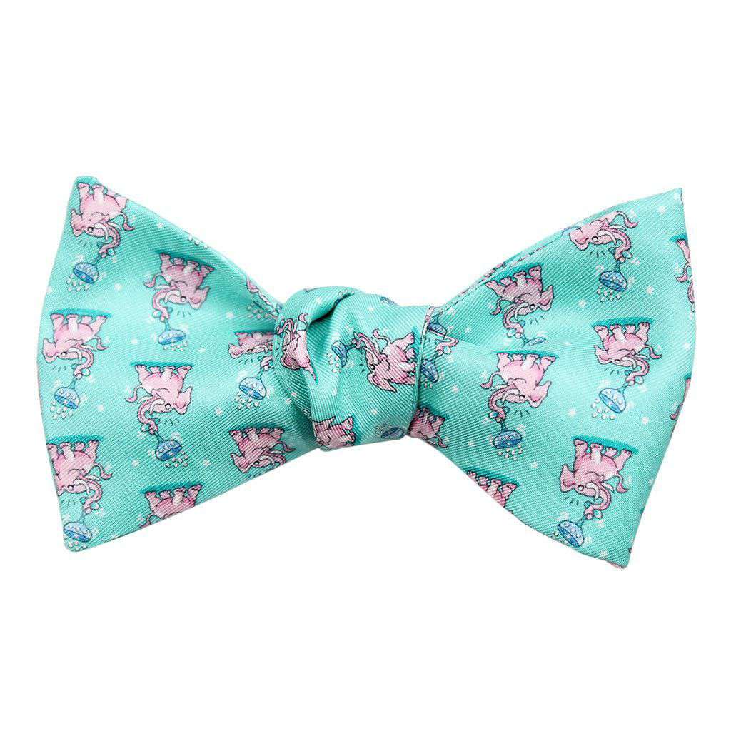 Pink Elephant Bow Tie in Mint by Bird Dog Bay - Country Club Prep