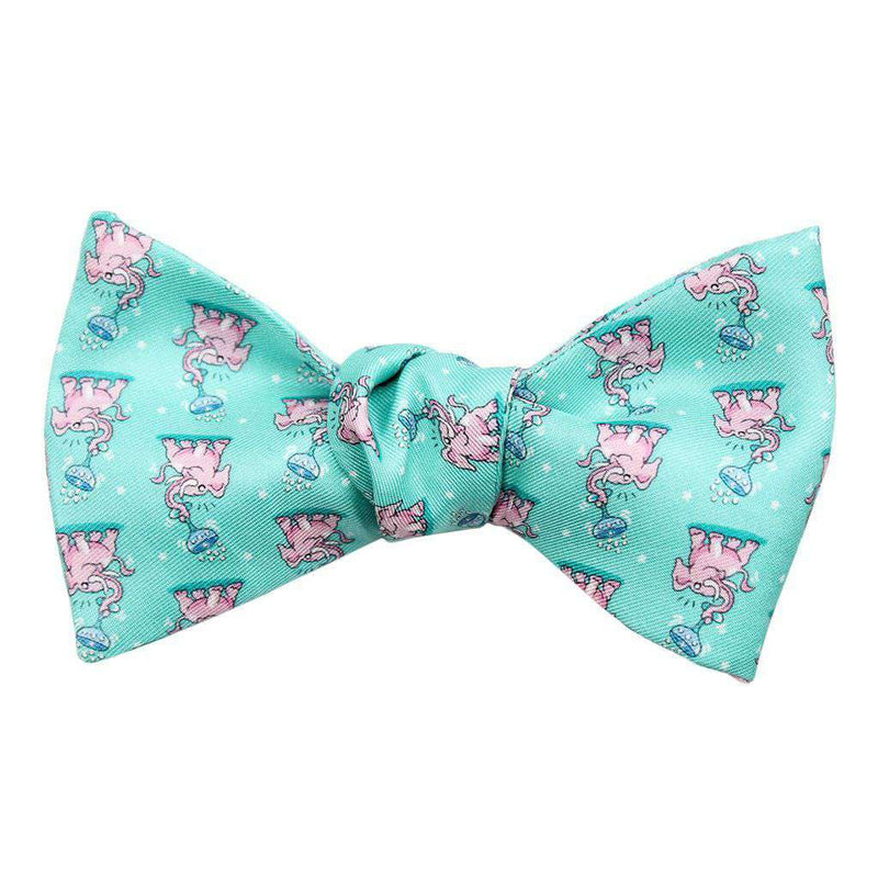 Pink Elephant Bow Tie in Mint by Bird Dog Bay - Country Club Prep