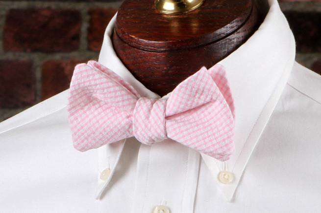 Pink Seersucker Gingham Bow Tie by High Cotton - Country Club Prep