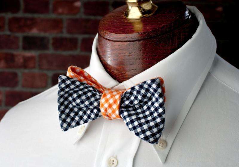 High Cotton Reversible Bow Tie in Navy and Orange Gingham – Country ...
