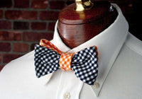 Reversible Bow Tie in Navy and Orange Gingham by High Cotton - Country Club Prep