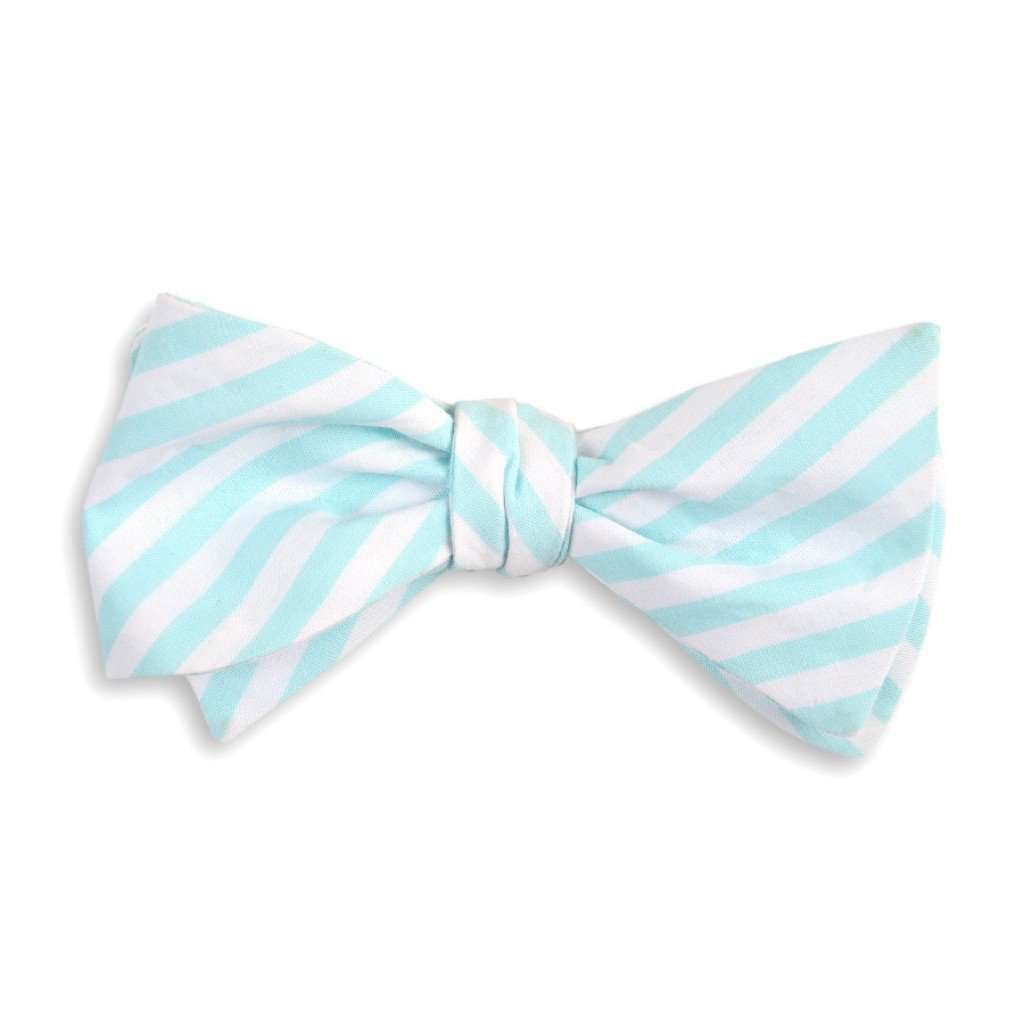 Sea Glass Stripe Bow Tie in Aqua by High Cotton - Country Club Prep