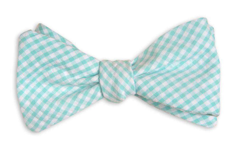 Seafoam Green/Blue Seersucker Gingham Bow Tie by High Cotton - Country Club Prep