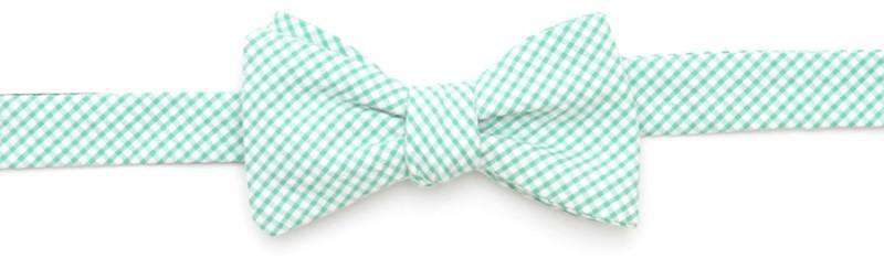 Seafoam Green/Blue Seersucker Gingham Bow Tie by High Cotton - Country Club Prep