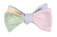 Seersucker Four Way Bow Tie in Pink, Green, Yellow and Light Blue by High Cotton - Country Club Prep