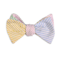 Seersucker Four Way Bow Tie in Pink, Green, Yellow and Light Blue by High Cotton - Country Club Prep