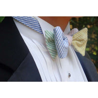 Seersucker Four Way Bow Tie in Pink, Green, Yellow and Light Blue by High Cotton - Country Club Prep
