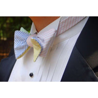 Seersucker Four Way Bow Tie in Pink, Green, Yellow and Light Blue by High Cotton - Country Club Prep