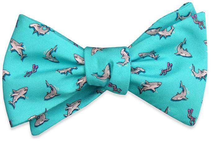 Shark Week Bow Tie in Turquoise by Bird Dog Bay - Country Club Prep