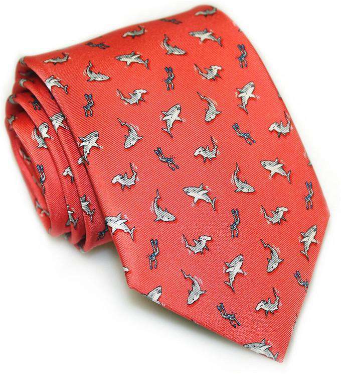 Shark Week Neck Tie in Coral by Bird Dog Bay - Country Club Prep