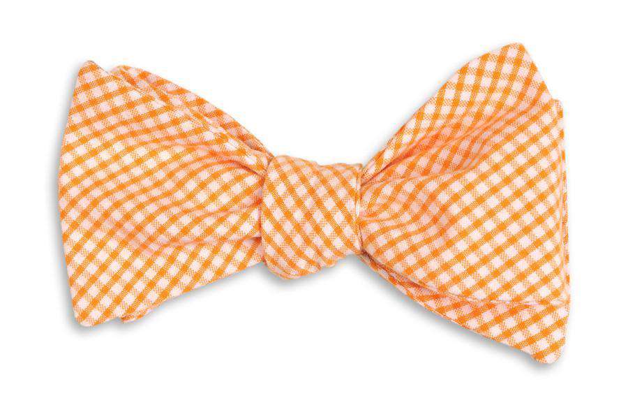 Soft Tangerine Seersucker Gingham Bow Tie by High Cotton - Country Club Prep
