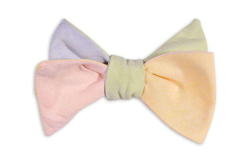 Spring Four Way Bow Tie in Blue, Yellow, Pink, and Green Linen by High Cotton - Country Club Prep