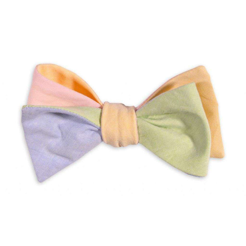 Spring Four Way Bow Tie in Blue, Yellow, Pink, and Green Linen by High Cotton - Country Club Prep