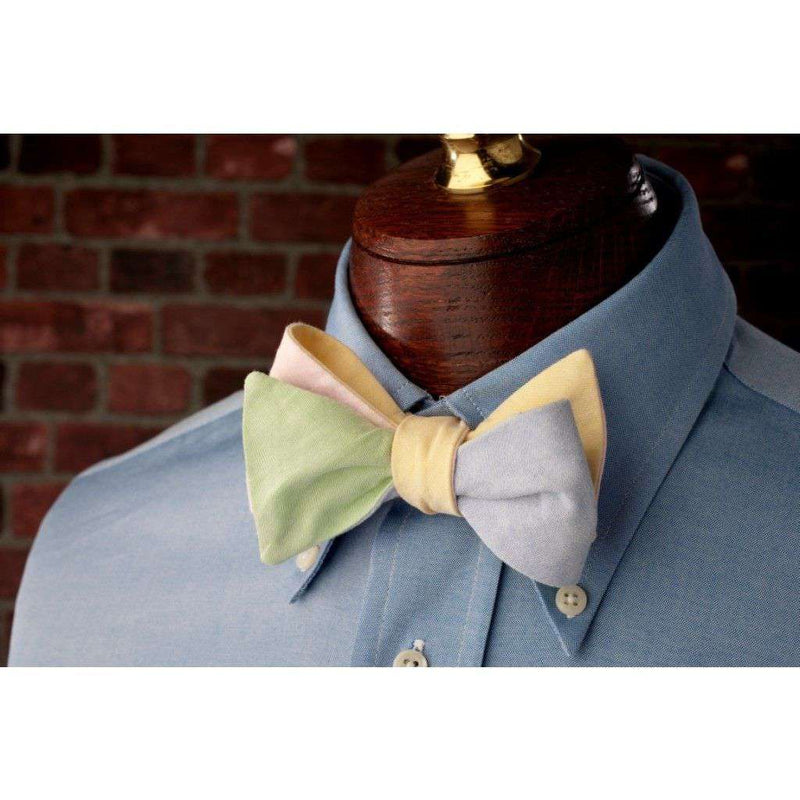 Spring Four Way Bow Tie in Blue, Yellow, Pink, and Green Linen by High Cotton - Country Club Prep