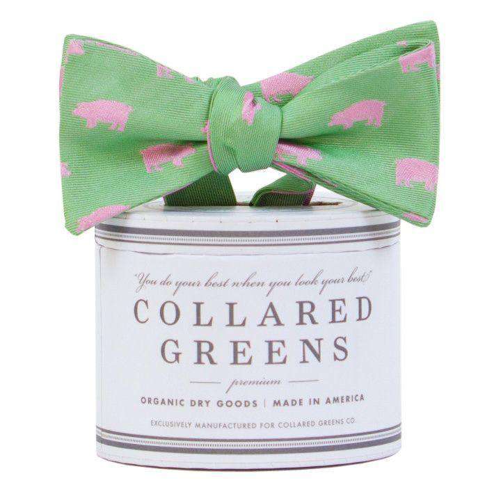 The Pig Bow Tie in Green/Pink by Collared Greens - Country Club Prep