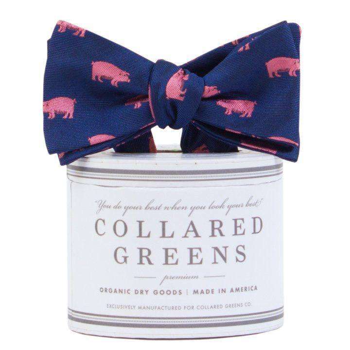The Pig Bow Tie in Navy/Pink by Collared Greens - Country Club Prep