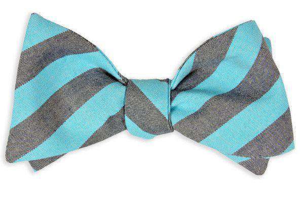 Turquoise and Navy Oxford Stripe Bow Tie by High Cotton - Country Club Prep