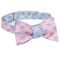 Two Color Skipjack Seersucker Bow Tie in Pink and Ocean Channel by Southern Tide - Country Club Prep