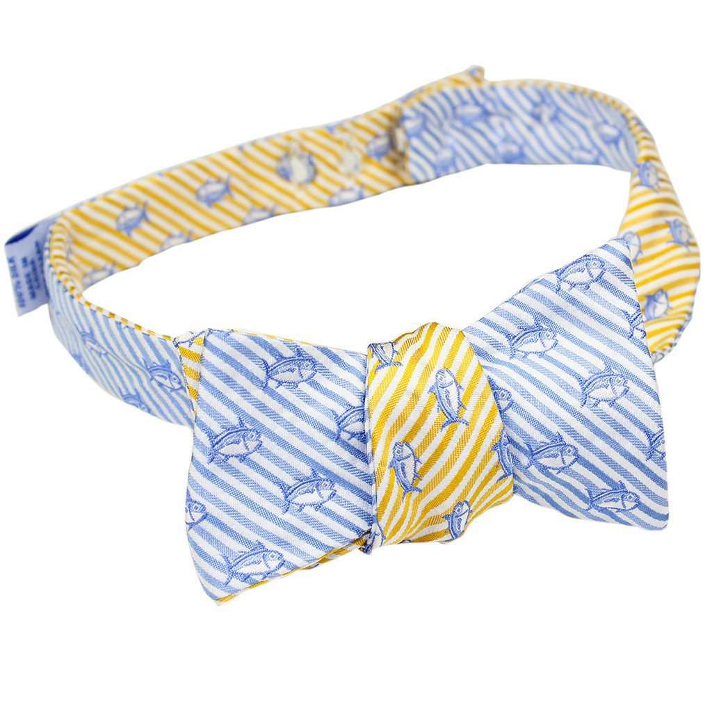 Two Color Skipjack Seersucker Bow Tie in Sunglow and Ocean Channel by Southern Tide - Country Club Prep