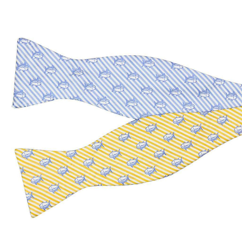 Two Color Skipjack Seersucker Bow Tie in Sunglow and Ocean Channel by Southern Tide - Country Club Prep