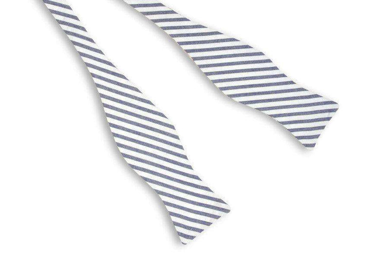Wide Navy Blue Seersucker Stripe Bow Tie by High Cotton - Country Club Prep