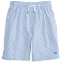 Boy's Seersucker Swim Trunk in Blue by Southern Tide - Country Club Prep