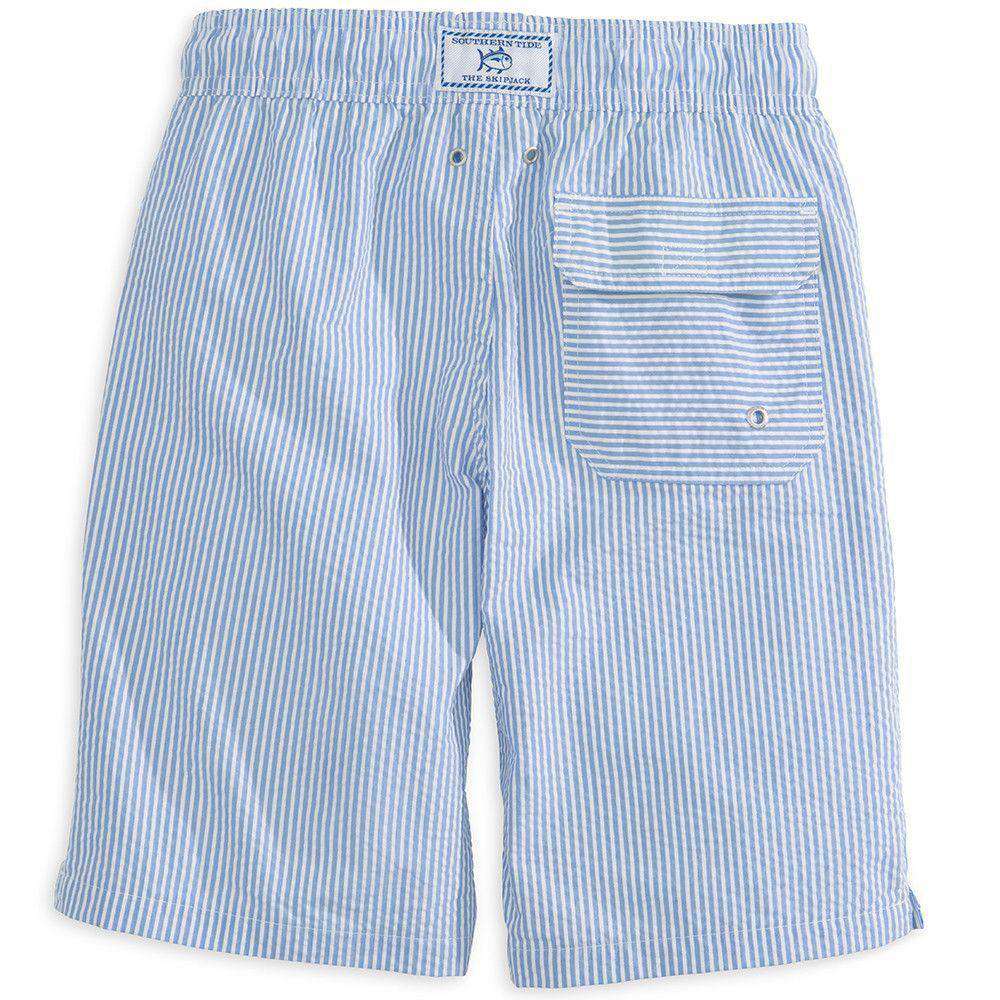 Boy's Seersucker Swim Trunk in Blue by Southern Tide - Country Club Prep