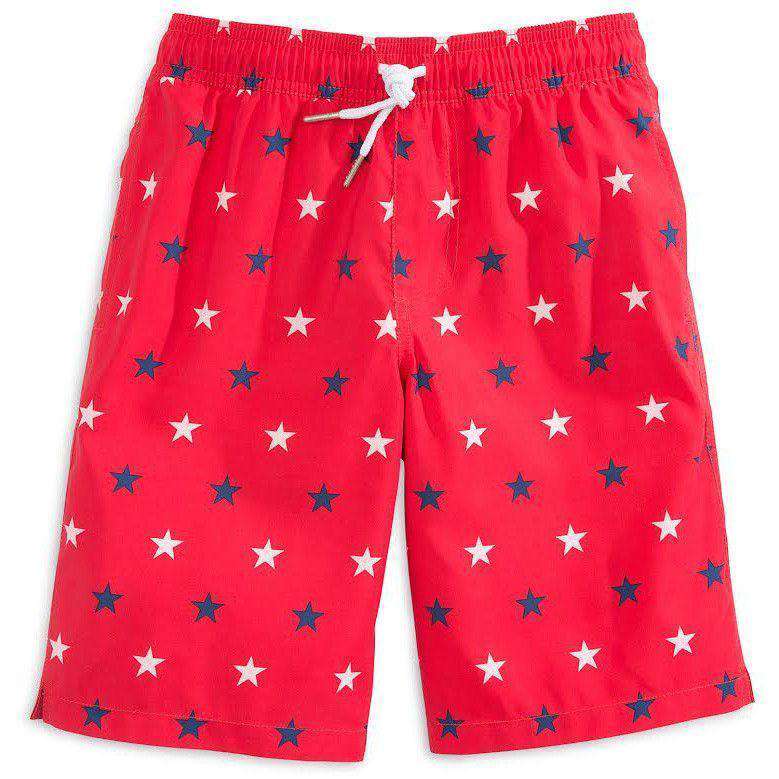 Boy's Show Your Stripes Swim Trunks in Red by Southern Tide - Country Club Prep