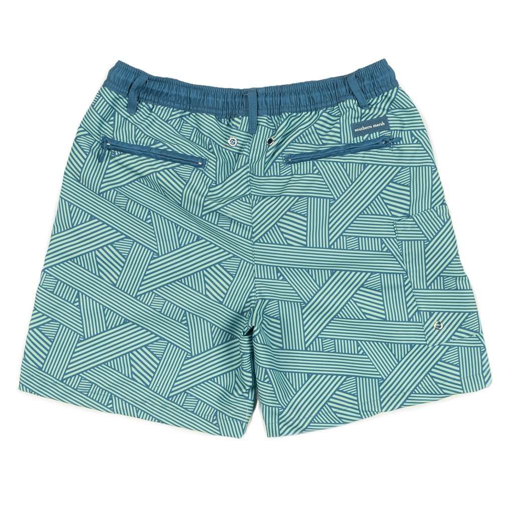 YOUTH Fractured Lines Dockside Swim Trunk in Slate & Mint by Southern Marsh - Country Club Prep