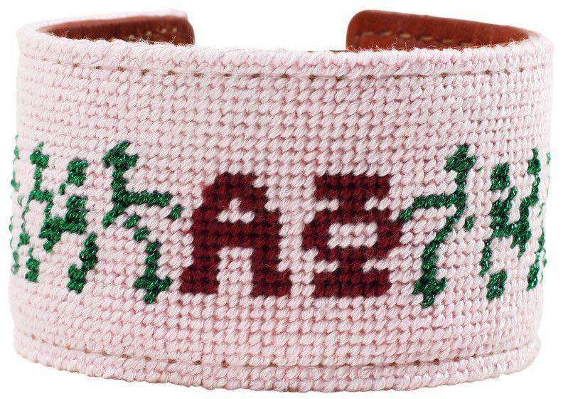 Alpha Phi Needlepoint Cuff Bracelet in Light Pink by York Designs - Country Club Prep