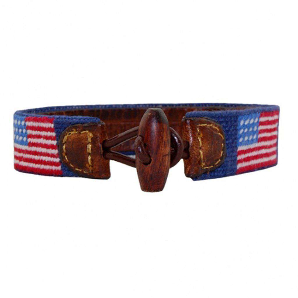 American Flag Needlepoint Bracelet in Classic Navy by Smathers & Branson - Country Club Prep