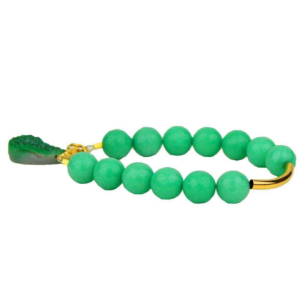 Beaded Bracelet with Gold Bar and Green Stone in Turquoise by Bourbon and Bowties - Country Club Prep