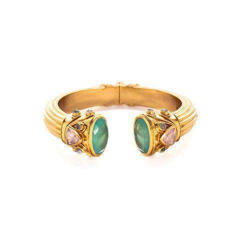 Byzantine Gold Cuff in Aqua Chalcedony/Rose Quartz/Labradorite by Julie Vos - Country Club Prep