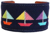 Come Sail Away Needlepoint Cuff Bracelet in Navy by York Designs - Country Club Prep
