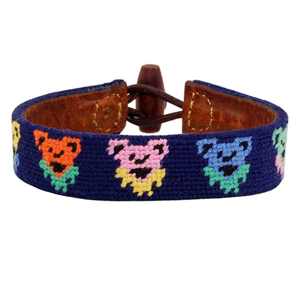 Dancing Bears Needlepoint Bracelet in Dark Navy by Smathers & Branson - Country Club Prep