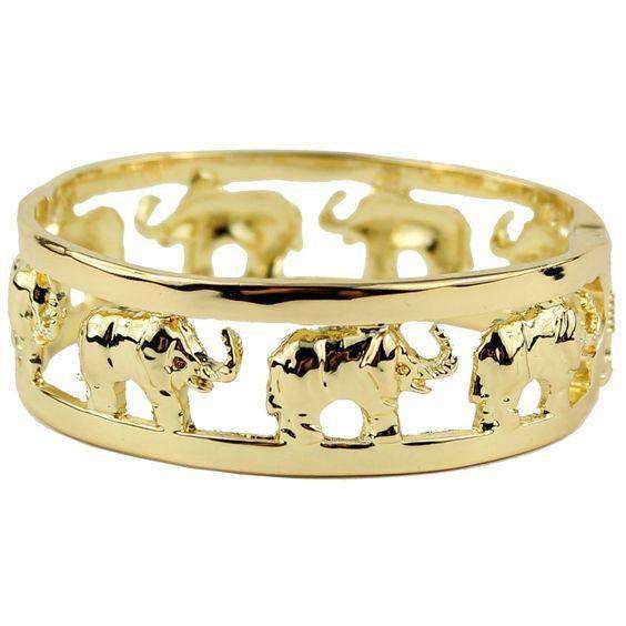 Elephants On Lexington Cuff Bracelet in Gold by Pink Pineapple - Country Club Prep