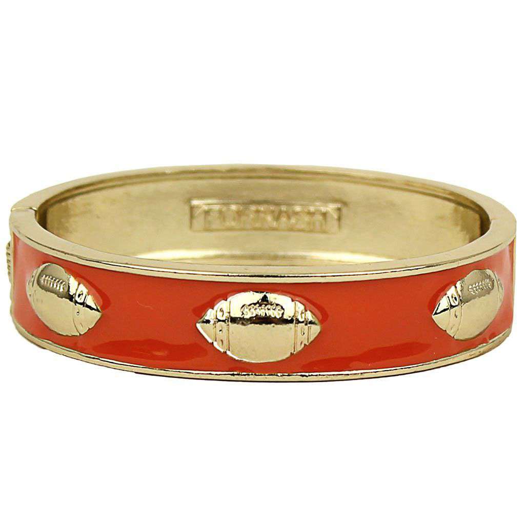 Enamel Football Bangle in Gold and Orange by Fornash - Country Club Prep