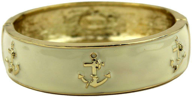 Enameled Anchor Cuff Bracelet in Beige by Pink Pineapple - Country Club Prep