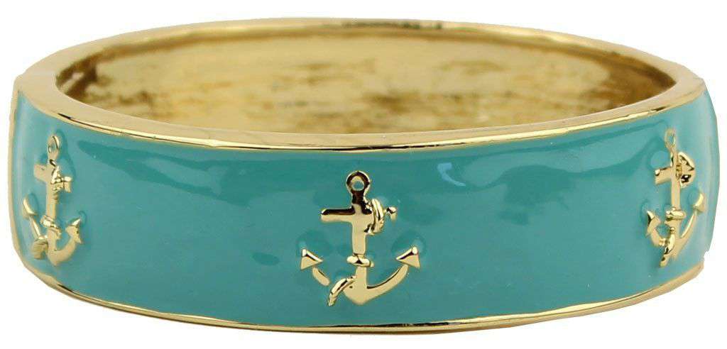 Enameled Anchor Cuff Bracelet in Turquoise by Pink Pineapple - Country Club Prep