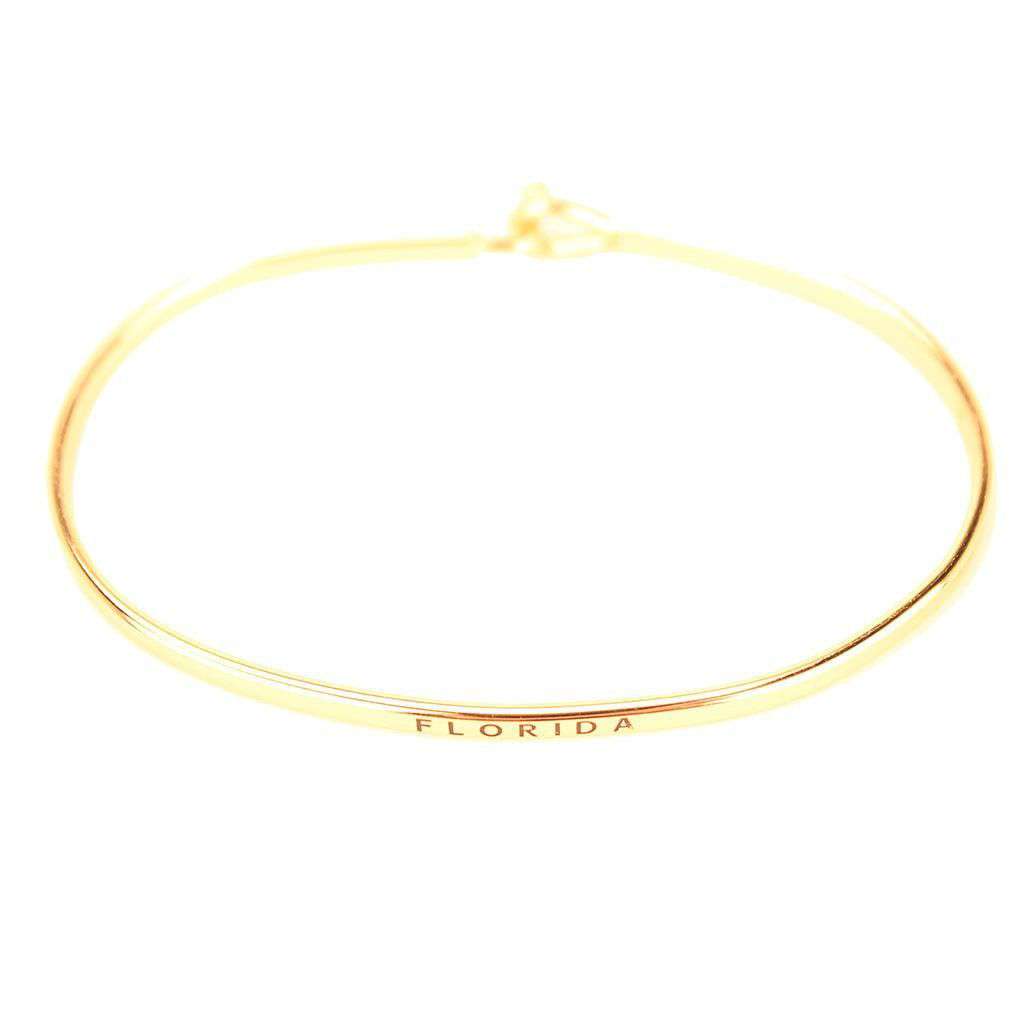 Florida Engraved Brass Hook Bracelet in Gold by Country Club Prep - Country Club Prep