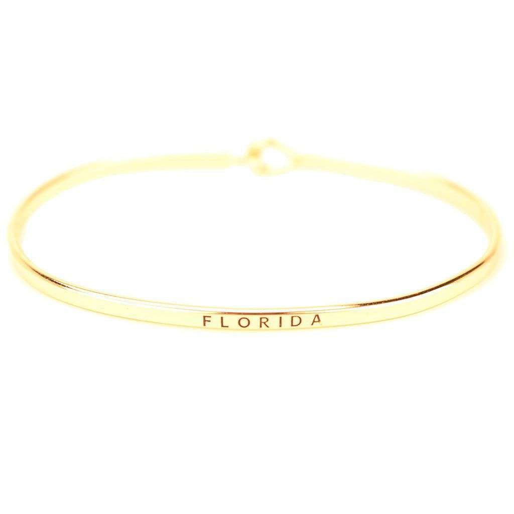 Florida Engraved Brass Hook Bracelet in Gold by Country Club Prep - Country Club Prep