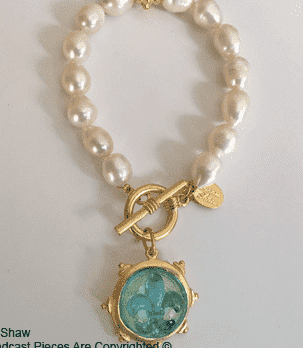 Fluer De Lis Bracelet in Aqua by Susan Shaw - Country Club Prep
