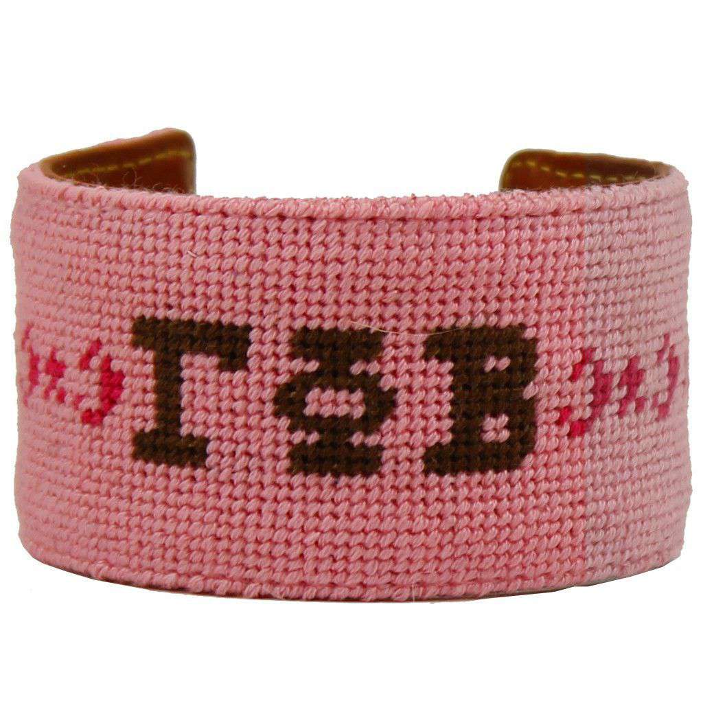 Gamma Phi Beta Needlepoint Cuff Bracelet in Pink by York Designs - Country Club Prep