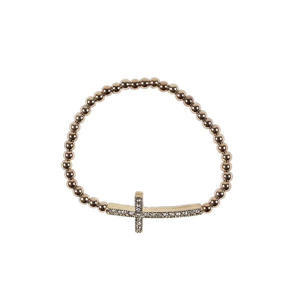 Gold Rhinestone Cross Bracelet by Caroline Hill - Country Club Prep