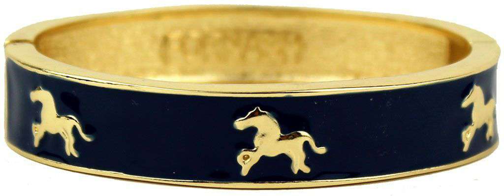 Horse Bangle in Gold and Navy by Fornash - Country Club Prep